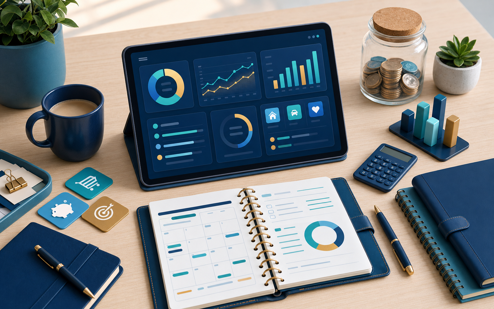 Planner view with monthly income, expenses, and savings categories